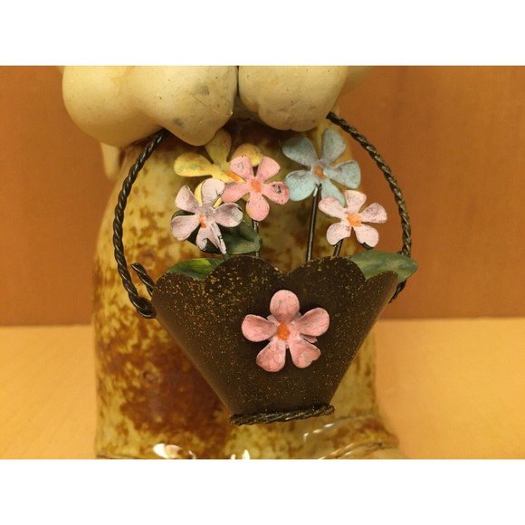 Terry's Village Garden Bunny #2 Stoneware Metal Basket  10" Easter Spring - Picture 3 of 11